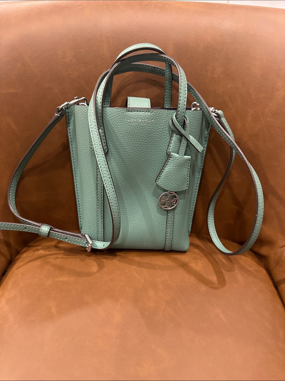 Tory Burch Mini Tote in Dusty Mint Green